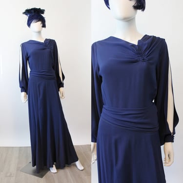 1930s SLIT open sleeves RAYON dress gown medium | new spring OC 