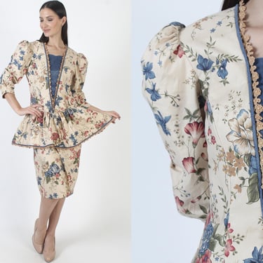 Go Vicki Peplum Floral Dress, Cottagecore Romantic Boho Gown, Corduroy Medieval Just Trim 