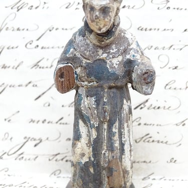 Antique 1800's Small 3 Inch San Antonio de Padua, Saint Anthony  Santos, Religious Church Folk Art 