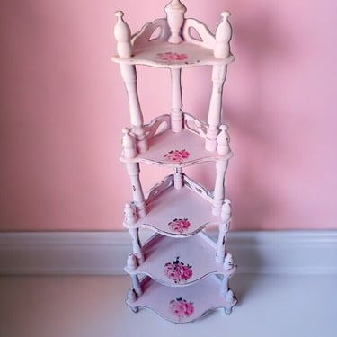 VINTAGE Charm Pink Wall Cabinet Small Space Storage Solution Cottage Chic Corner Wall Cabinet Five Tier Shabby Chic Wall Cabinet Pink Flower 