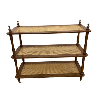 Early 20Th Century Golden Oak Rattan Blanket Shelves With Brass Casters 