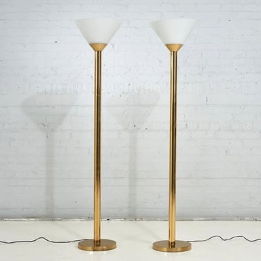 Italian Mid Century Brass and Glass Torchiere Floor Lamps, 1960