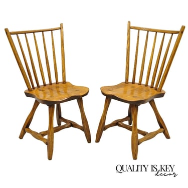 Pair Antique Hunt Country Furniture Colonial Pine Wood Hickory Style Side Chairs