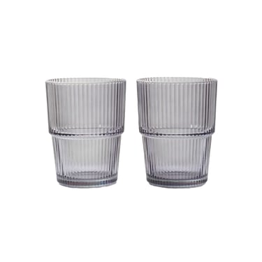 Pair of Ribbed Stacking Glasses - Smoked 