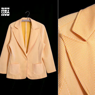 Fabulous Vintage 60s 70s Yellow Seersucker Blazer with Pockets 