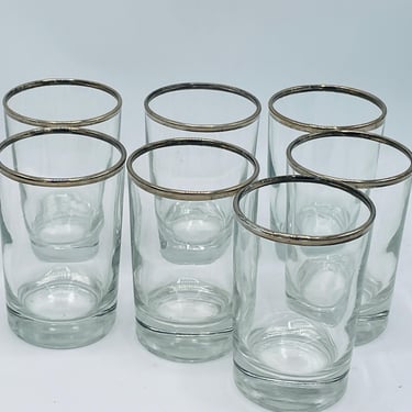 VIntage (7) Silver Trimmed Juice or Double Shot Glasses -Heavy Bottoms Nice condition- 