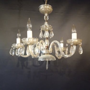 Vintage Five Arm Glass Chandelier, 22 x 20