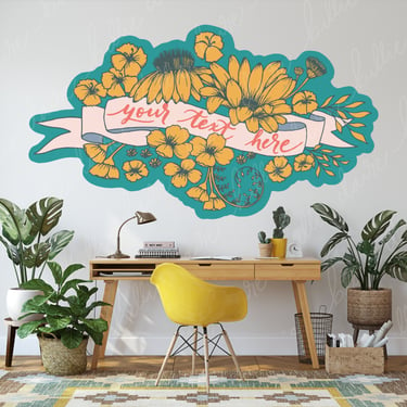 Customizable Wall Decal | Daisy Floral Banner | Multiple Sizes Available | Personalized Words or Text 
