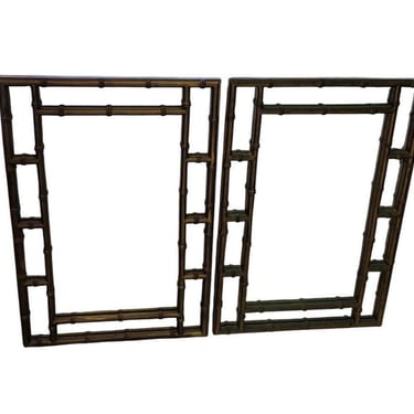 Pair Faux Bamboo Rectangle Mirrors 
