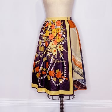 Wrap Skirt Size Small Midi Skirt  Handmade One-of-a-Kind Skirt Upcycled Vintage Scarf Skirt Floral Print Skirt **Sold AS IS** 