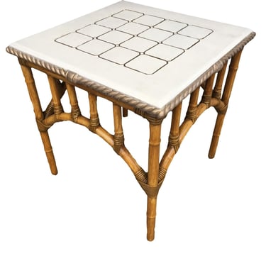 Restored Rattan Center Coffee Table With Solid Resin Top 