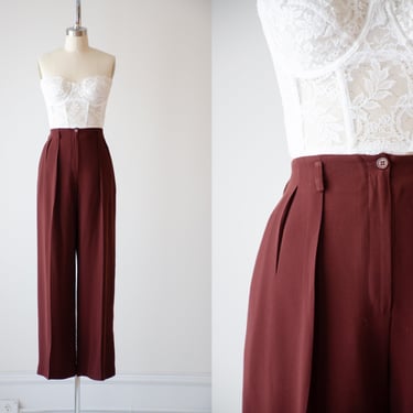 wide leg pants | 90s vintage brown dark academia high waisted pleated trousers 