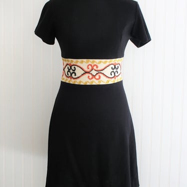 1970s - Black Jersey - Day Dress - Mod - by Vicky Vaughn 