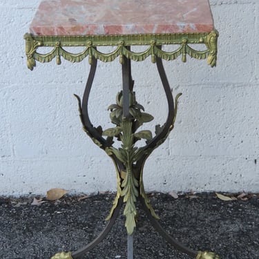 Victorian Marble Top Brass Finish Flower Statue Stand Pedestal Table 4919