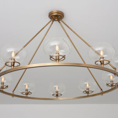 Large Round Grand Chandelier - Brass Fixture - Entry Way - Dining Room Lighting - Hand Blown 