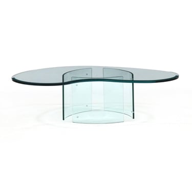 1980s Vintage Kidney Shaped Noguchi Inspired Glass Coffee Table 