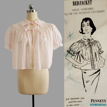 NOS 1950's Pink Bed Jacket by Penney's Adonna - Deadstock Vintage Lingerie- 50s Sleepwear - Women's Vintage Size Small 