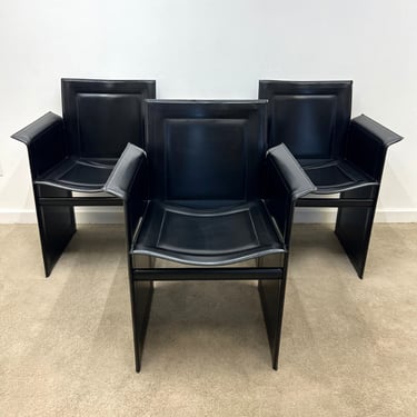 Solaria Arrben black leather dining chair (3) Italy 1970s mid century 