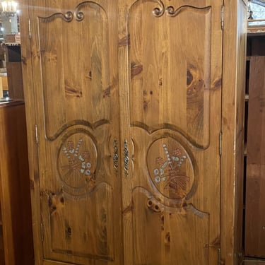 Tri Color Floral Engraved Armoire w Drawers
