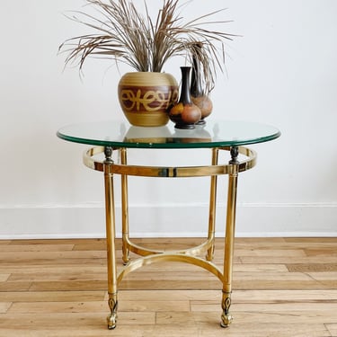 LeBarge Style Brass + Glass Side Table