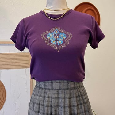 Y2K Arizona Purple Cotton Indie Boho Graphic Short Sleeve Baby Tee - Medium 