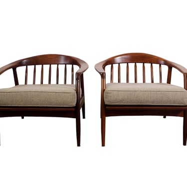 Mid Century Modern Pair of Folke Ohlsson for Dux Teak Spindle Lounge Chairs 