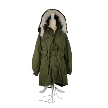 M65 Fishtail Military Lined Parka With OG 107 Fur Hood L/XL Field Jacket Coat 