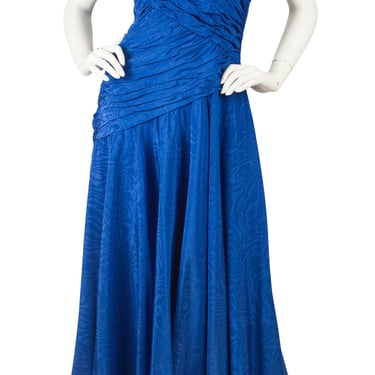 Louis Féraud 1980s Vintage Blue Viscose Moire Evening Dress Sz XS S 