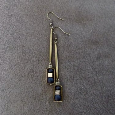 Black and antique brass minimalist earrings, simple mid century modern earrings 