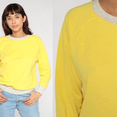 Yellow Raglan Sweatshirt 80s Ringer Shirt Sports 80s Sweater Pullover Grey 1980s Vintage Retro Long Sleeve Crewneck Small Medium 