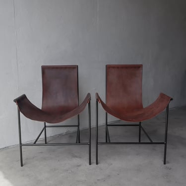 Large Scale Pair of T Style Leather Sling Chairs - Katavolos Laverne 