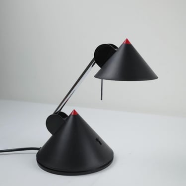 Vintage Postmodern Adjustable Desk Lamp by Brilliant Leuchten, 1980s, Black & Red with Telescopic Arm, Halogen Lighting 