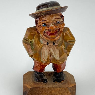 Vintage Hand Carved Wood Small Man Anri Italy Figure Figurine Sculpture 2.5