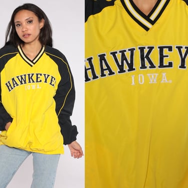Iowa Hawkeyes Jacket 90s University of Iowa Jacket College Jacket V Neck Windbreaker Streetwear Coat Vintage Pullover Yellow Black Medium 