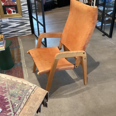 Mid Century Folk Art Leather Recliner