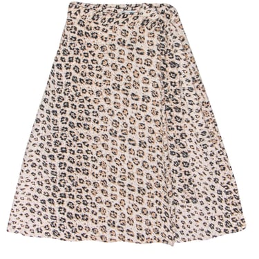 Joie - Leopard Linen Wrap A-Line Midi Skirt w/ Pockets Sz 10