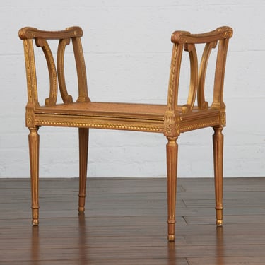 19th Century French Louis XVI Style Petite Provincial Gilded Cane Bench 