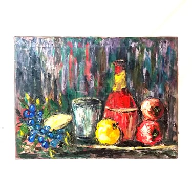 Impressionist Still Fruit and Wine Painting Tea Sternklar 