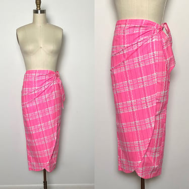 Vintage 1960s Skirt Neiman Marcus Deadstock Wrap Skirt Hot Pink Sarong Style 
