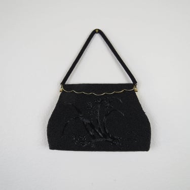 Vintage 1960s beaded handbag, purse, top handle bag, mid century 