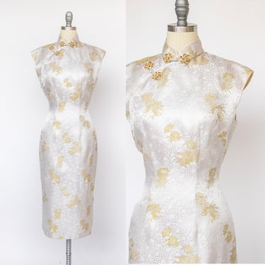 1950s Cheongsam Dress Silk Satin M 