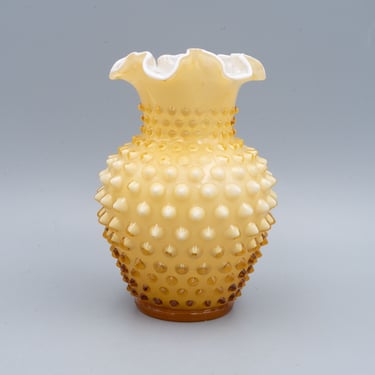 Fenton Honey Amber Hobnail Vase | Vintage Cased Overlay Glass 