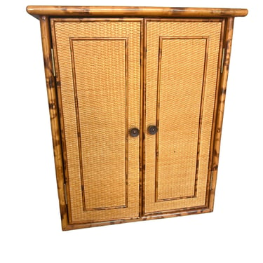 Vintage Storage Medicine Spice Cabinet Wall Mounted Hanging Tortoise shell bamboo rattan 