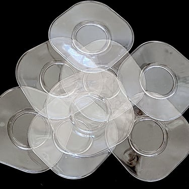 Vintage Mid Century Modern 1960s 1970s Modernist 9 1/8" x 9 1/8" Square Glass Plates Joe Colombo Minimalist Design ITALY 