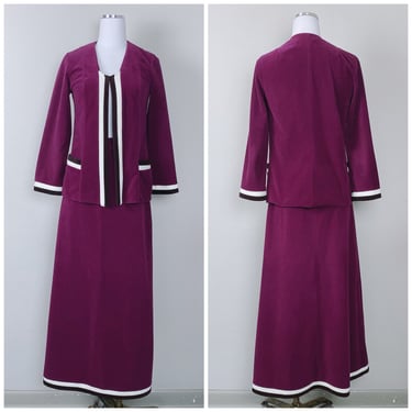 1970s Vintage Vanity Fair Eggplant Fleece Skirt Set / 70s / Seventies Jacket and Maxi Skirt / Lounger Suit / Size Small - Medium 