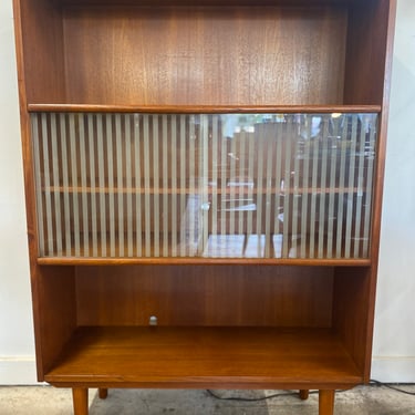 Mid Century Teak Bookcase with Frosted Glass Panels 