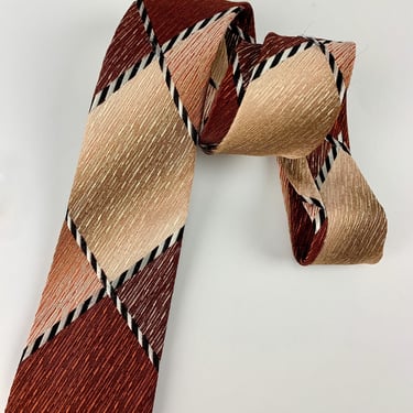 1950's Tie - Argyle Design - WEMBLEY MAKER - in Ombre Patterns of Browns, Black & Rust 