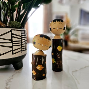 Vintage Japanese Kokeshi Doll Set | Nodding Forest Theme 