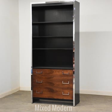 Milo Baughman Style Chrome Rosewood Bookcase John Stuart 