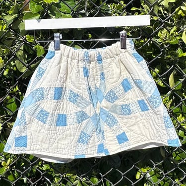 Vintage quilt shorts, blue wedding ring